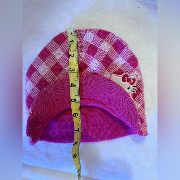 Hello Kitty  beanie stripe knit kids cap hat OS pink purple winter vintage y2k - Picture 4 of 15